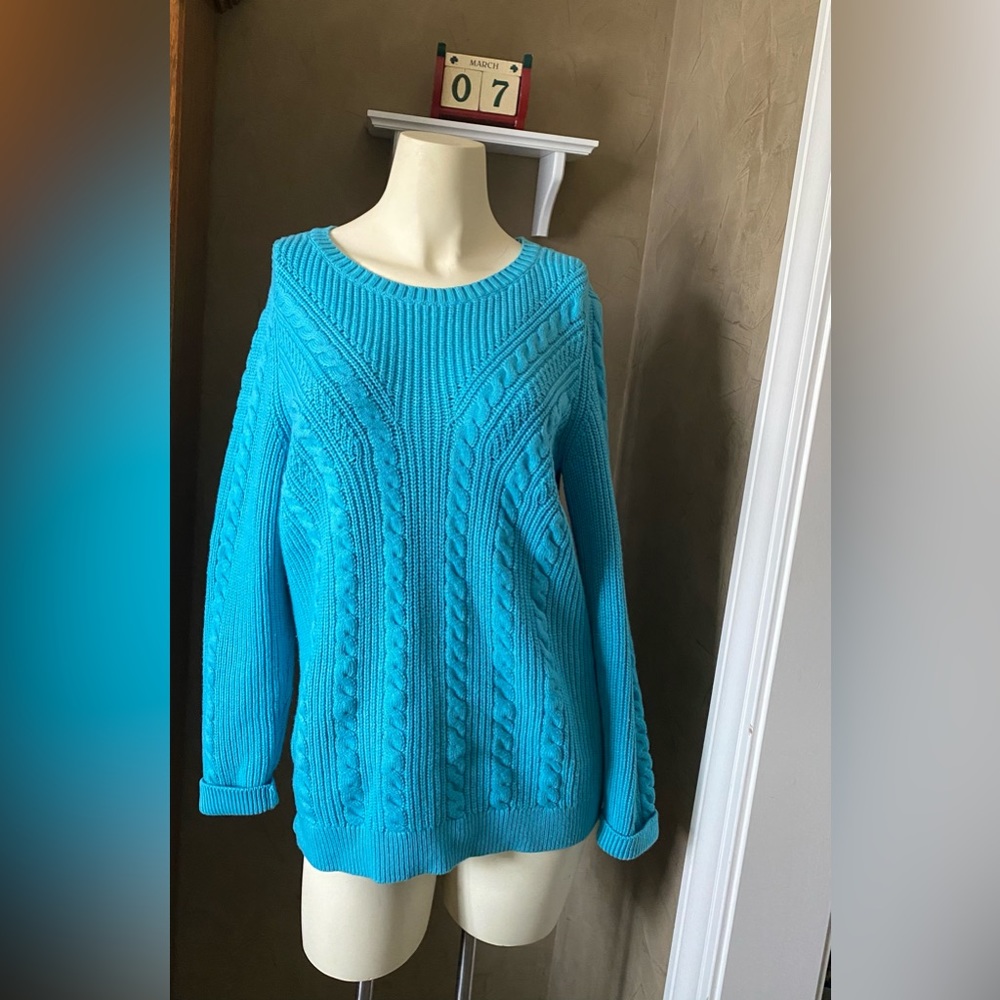 Talbots Turquoise Blue Long Sleeve Cable Knit Sweater, size M